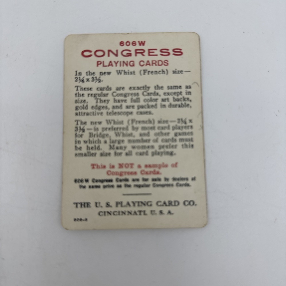 VTG congress playing card 606 Whist Size The US Playing Card Co Cincinnati Rules
